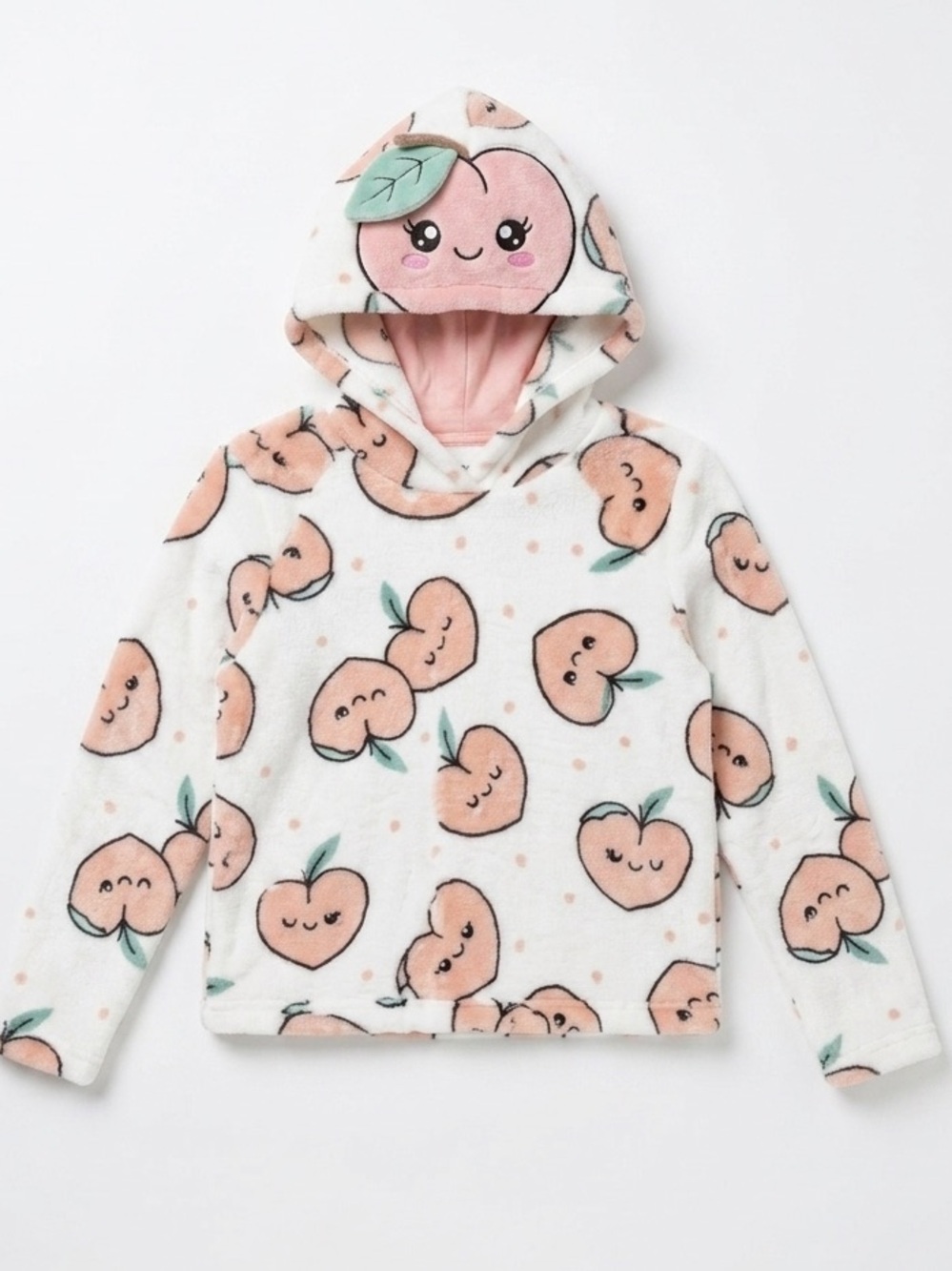 Urban Kids Girls White Peach-Plush Fleece Hoodie Large 14/16 Fuzzy Soft Sweater